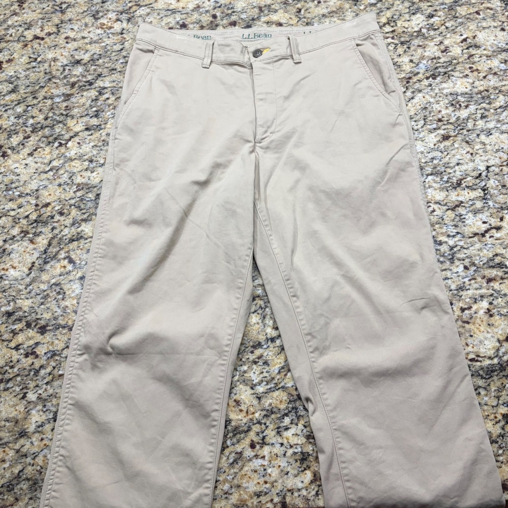 LL Bean Classic Fit Chino Pants Mens 34x32 Khaki Tan Coolmax Stretch 513046